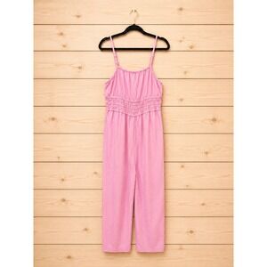Womens Pink Boho Wide Leg Jumpsuit Gathered Tank One Piece Romper